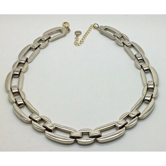 Alfani Silver Tone Choker Collar Link Necklace Macy Chunky 17 3/4 “ - Picture 1 of 2